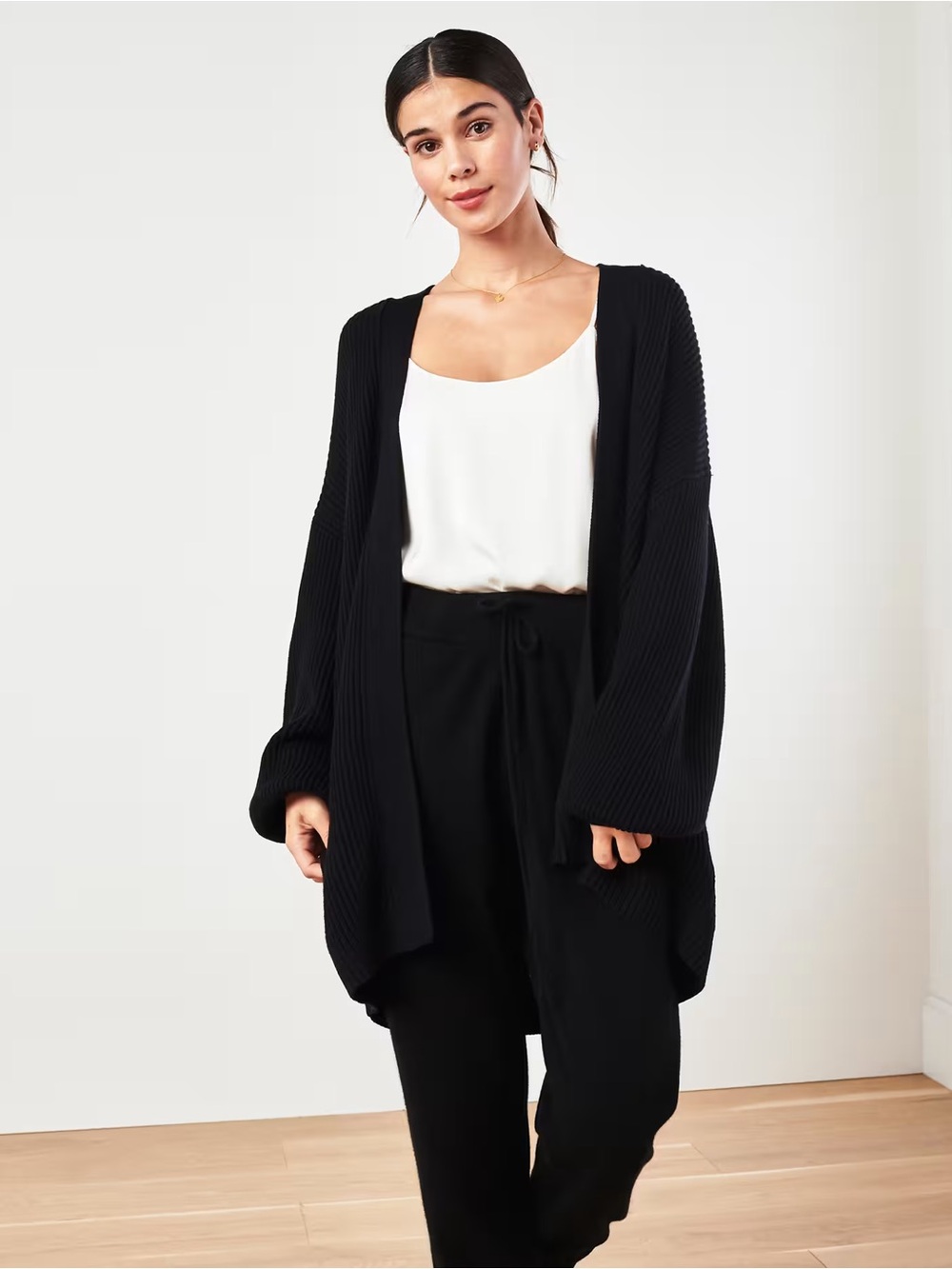 Quince 100% cotton Black Ribbed Open-Front Women’s Sweater Cardigan - Picture 2 of 6